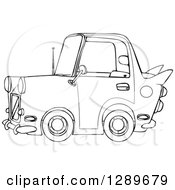 Clipart Of A Black And White Vintage Car Royalty Free Vector Illustration