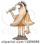 Clipart Of A Hairy Caveman Eating A Meat Drumstick Royalty Free Vector Illustration