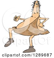 Clipart Of A Sneaky Caveman Tip Toeing Around Royalty Free Vector Illustration