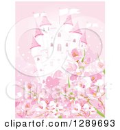 Clipart Of A Fairy Tale Castle And Blossoms In Pink Tones Royalty Free Vector Illustration
