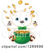 Poster, Art Print Of Cute St Patricks Polar Bear Leprechaun Tossing Gold Coins Over A Pot