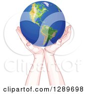 Poster, Art Print Of Caucasian Hands Holding Up Planet Earth