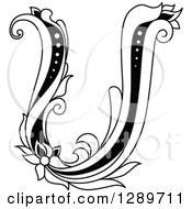 Clipart Of A Black And White Vintage Floral Capital Letter U Royalty Free Vector Illustration