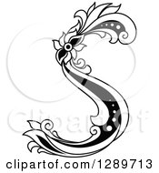 Clipart Of A Black And White Vintage Floral Capital Letter S Royalty Free Vector Illustration