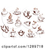 Poster, Art Print Of Two Toned Brown And Steamy Coffee Cups And Pots