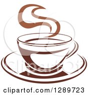 Clipart Of A Two Toned Brown And White Steamy Coffee Cup On A Saucer 28 Royalty Free Vector Illustration
