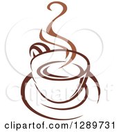 Poster, Art Print Of Two Toned Brown And White Steamy Coffee Cup On A Saucer 25