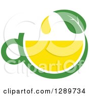 Clipart Of A Green And Yellow Tea Cup With A Leaf 7 Royalty Free Vector Illustration