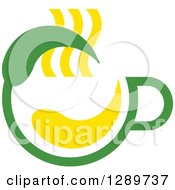 Clipart Of A Green And Yellow Tea Cup With A Leaf 8 Royalty Free Vector Illustration