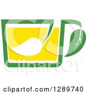 Clipart Of A Green And Yellow Tea Cup With A Leaf 10 Royalty Free Vector Illustration