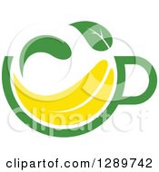 Clipart Of A Green And Yellow Tea Cup With A Leaf 12 Royalty Free Vector Illustration