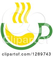 Clipart Of A Green And Yellow Tea Cup With Steam 2 Royalty Free Vector Illustration