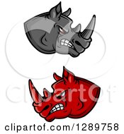 Clipart Of Aggressive Red And Gray Rhino Heads Royalty Free Vector Illustration