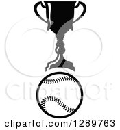 Poster, Art Print Of Black And White Softball Or Baseball Under A Sports Championship Trophy