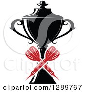 Clipart Of A Black And White Sports Trophy And Crossed Red Throwing Darts 3 Royalty Free Vector Illustration