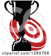 Clipart Of A Red And White Bullseye Archery Or Throwing Darts Target And Black And White Trophy Royalty Free Vector Illustration