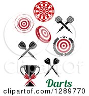Poster, Art Print Of Bullseye Target Dartboards Throwing Darts A Trophy And Text