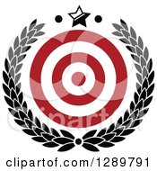 Poster, Art Print Of Red And White Bullseye Target For Archery Or Throwing Darts In A Black Wreath With A Star