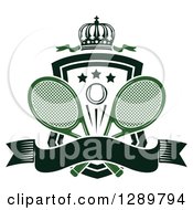 Poster, Art Print Of Black And White Crown Blank Banner And Tennis Ball Shield With Green Ribbons And Rackets