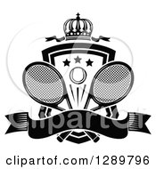 Poster, Art Print Of Black And White Crown Blank Banner And Tennis Ball Shield With Ribbons And Rackets