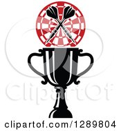 Clipart Of A Black And White Sports Trophy Crossed Throwing Darts And A Red And White Target Royalty Free Vector Illustration