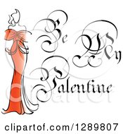 Clipart Of Ornate Be My Valentine Text With A Lady In Red Royalty Free Vector Illustration by Vector Tradition SM