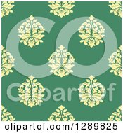 Poster, Art Print Of Background Pattern Of Seamless Yellow Damask On Green 2