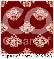 Poster, Art Print Of Background Pattern Of Seamless Pink Damask On Red