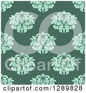 Poster, Art Print Of Background Pattern Of Seamless Turquoise Damask On Green