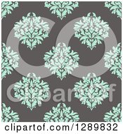 Clipart Of A Background Pattern Of Seamless Turquoise Damask On Taupe Royalty Free Vector Illustration