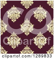 Poster, Art Print Of Background Pattern Of Seamless Yellow Damask On Maroon