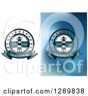 Clipart Of Nautical Lighthouse Designs On Blue And White Backgrounds 2 Royalty Free Vector Illustration