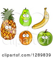 Poster, Art Print Of Pineapple Pear Banana Orange And Green Apple Characters