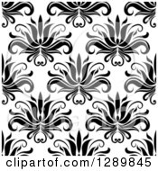 Clipart Of A Background Pattern Of Seamless Black Vintage Floral On White Royalty Free Vector Illustration