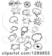 Poster, Art Print Of Black And White Comic Bursts Explosions Or Poofs Thought And Speech Bubbles