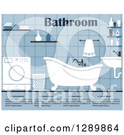 Poster, Art Print Of Blue Bathroom Interior With A Washing Machine And Sample Text