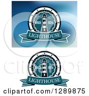 Clipart Of Nautical Lighthouse Designs On Blue And White Backgrounds 3 Royalty Free Vector Illustration