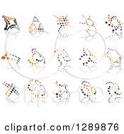 Clipart Of Black And Orange Abstract Dot Windmills And Reflections Royalty Free Vector Illustration