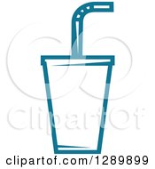 Clipart Of A Teal Fountain Soda Cup And Curved Straw Royalty Free Vector Illustration