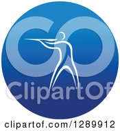 Clipart Of A White Athlete Shooting A Rifle In A Round Blue Icon Royalty Free Vector Illustration