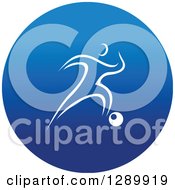 Clipart Of A White Athlete Soccer Player In A Round Blue Icon Royalty Free Vector Illustration by Vector Tradition SM