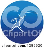 Clipart Of A White Track And Field Athlete Throwing A Javelin In A Round Blue Icon Royalty Free Vector Illustration by Vector Tradition SM