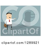 Flat Modern Design Styled Lying White Businessman Reflecting A Pinocchio Nose Shadow Over Blue