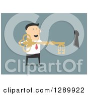 Poster, Art Print Of Flat Modern Design Styled White Businessman Holding The Key To Success By A Hole Over Blue