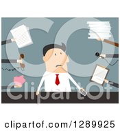 Poster, Art Print Of Flat Modern Design Styled Overwhelmed White Businessman With Needy Hands Over Blue