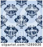 Clipart Of A Background Pattern Of Seamless Blue Vintage Floral Royalty Free Vector Illustration