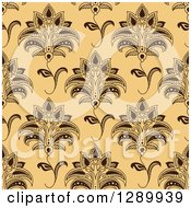 Clipart Of A Background Pattern Of Seamless Brown Henna Flowers On Beige Royalty Free Vector Illustration