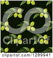 Poster, Art Print Of Background Pattern Of Seamless Green Olives And Branches On Black