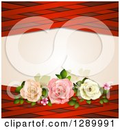Poster, Art Print Of Valentines Day Or Wedding Background Of Three Roses And Red Lattice Around Text Space