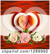 Poster, Art Print Of Valentines Day Background Of A Butterfly Paper Heart With Roses And Red Lattice